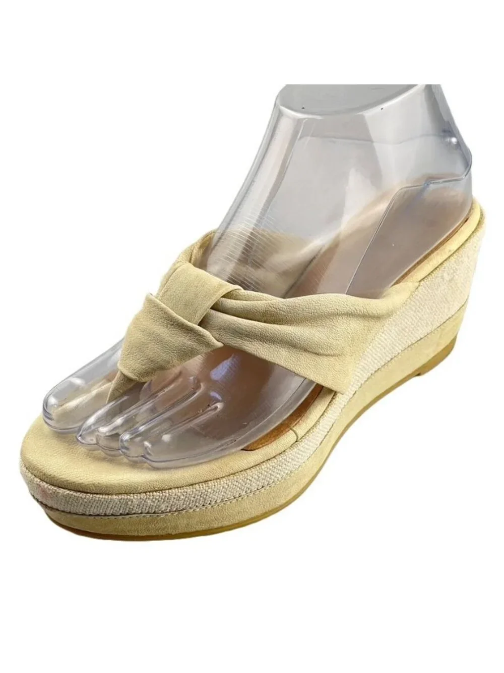 One of Two TPU SOLE Platform Wedge Thongs Leather-Linen Ivory Women Eu 38 US 7